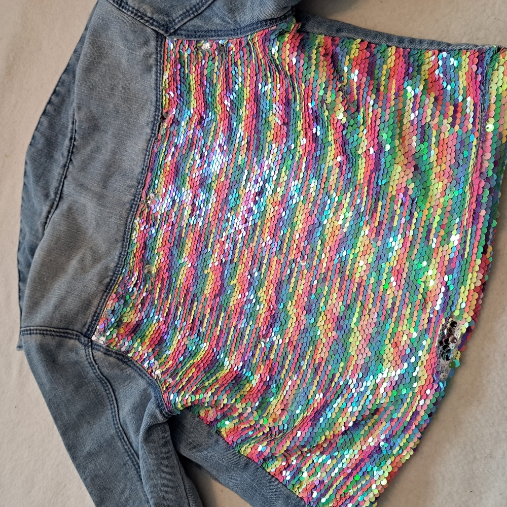 Girls Sequin Jean Jacket Size large youth
